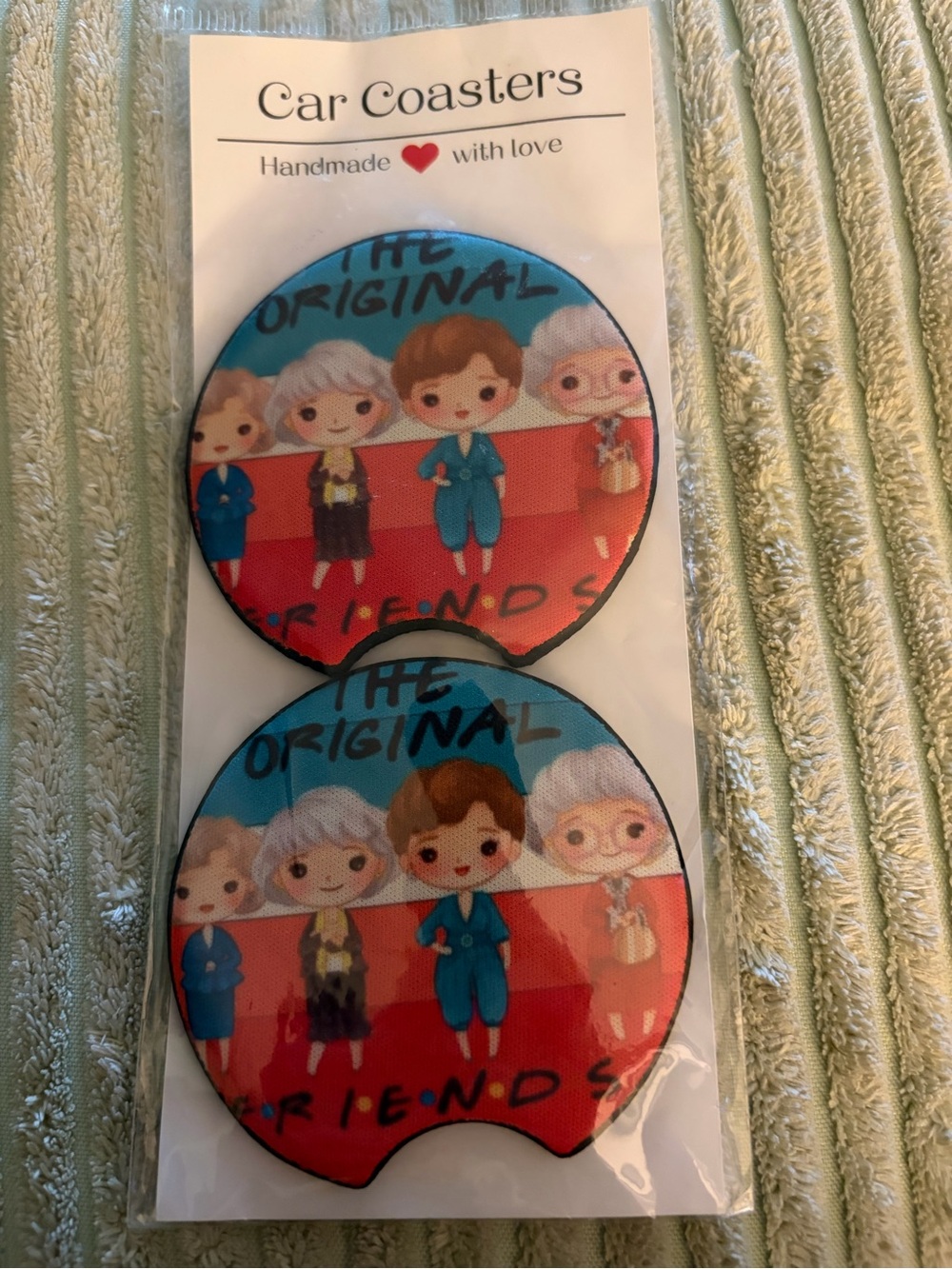 Cute Golden Girls  Car Coasters - Blue & Red, NEW!